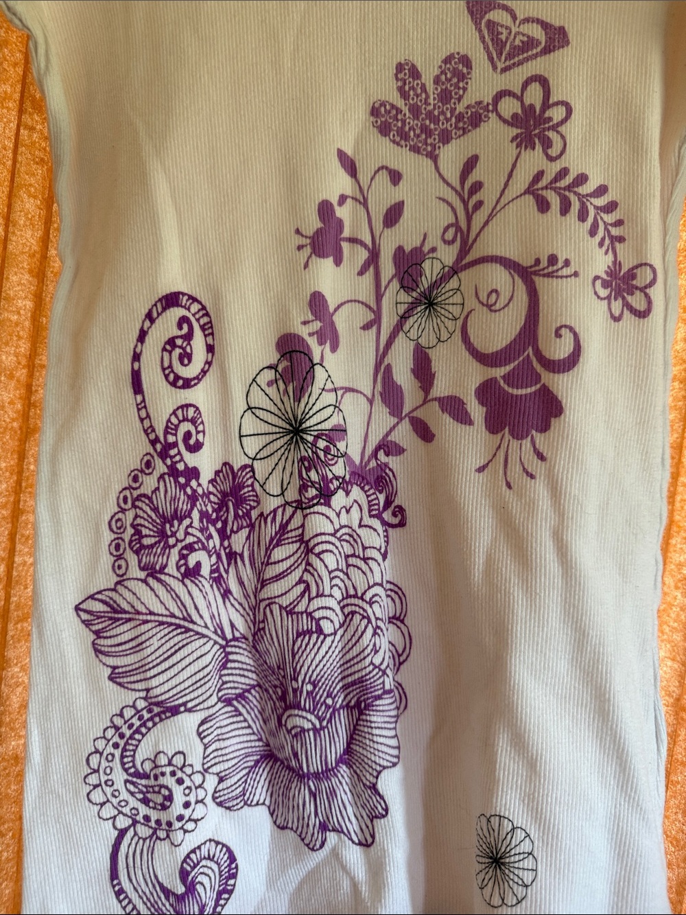 Roxy Women’s Long Sleeve White Top with Purple Floral Print Size L - Picture 6 of 6